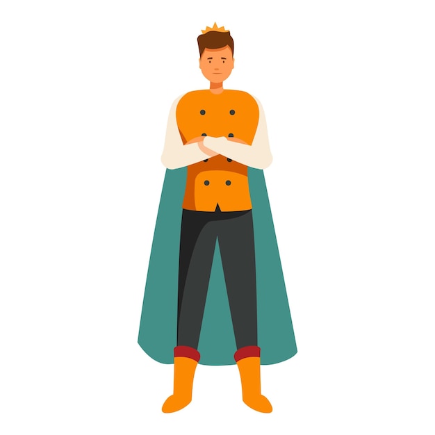 Vector proud prince wearing orange tunic and green cape standing with arms crossed