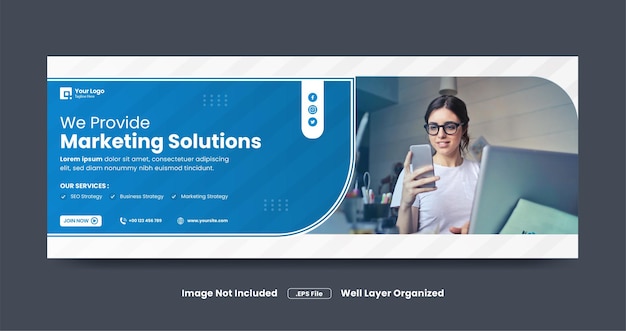 Provide marketing solutions corporate facebook cover banner template Premium Vector