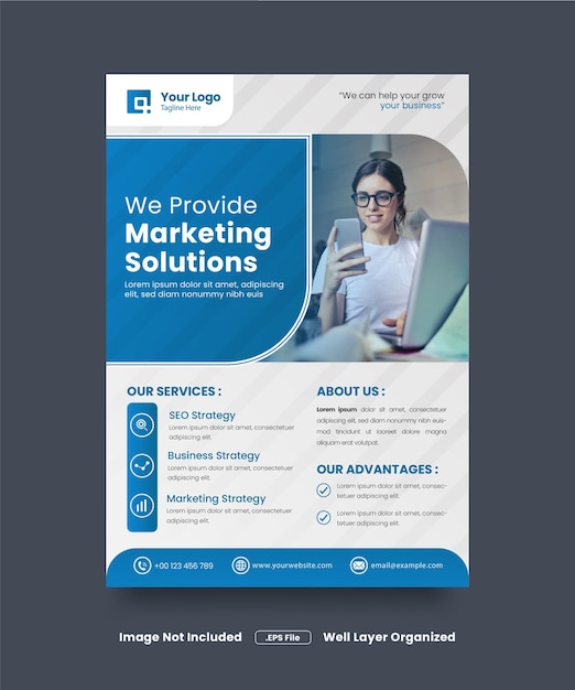 Provides marketing solutionscorporate business flyer design templates Premium Vector