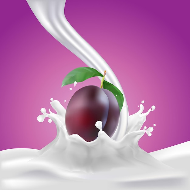 Prune Drop on Milk or Yogurt Splashing Background