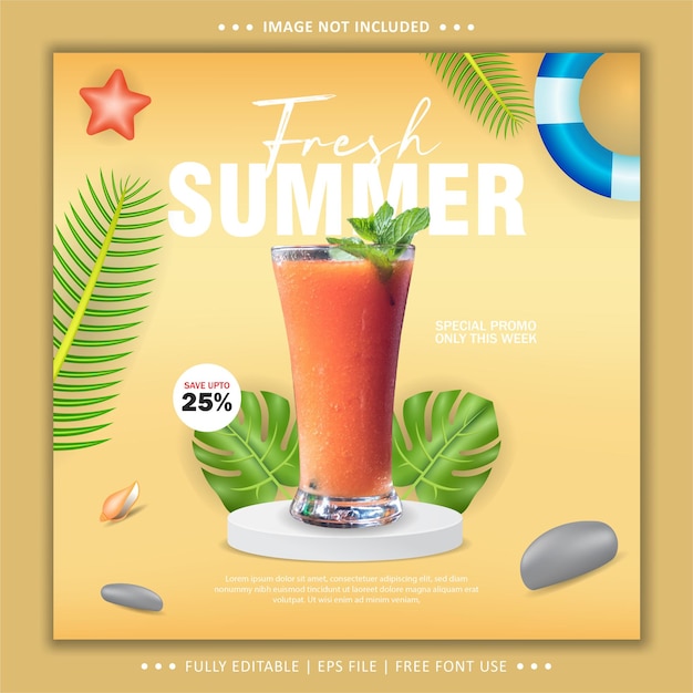 PSD summer drink menu social media post square template