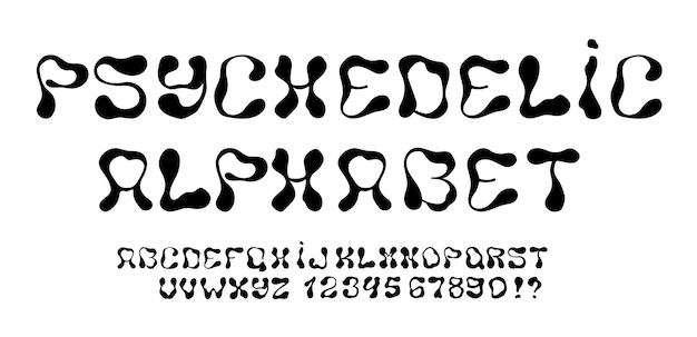 Psychedelic alphabet numbers and symbols Set of funky letters Vector