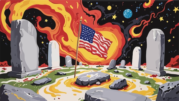 Vector psychedelic art american flag and tombstone illustration