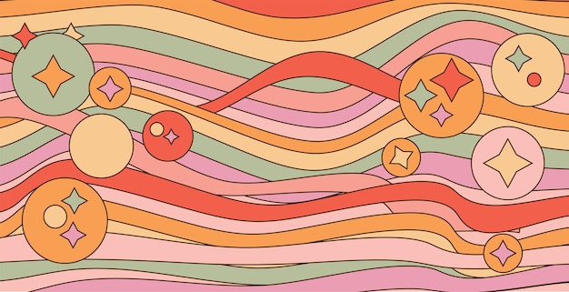 Psychedelic background with wavy lines and circles