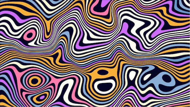 Psychedelic groovy wallpaper Liquefy lines background Colorful wavy lines