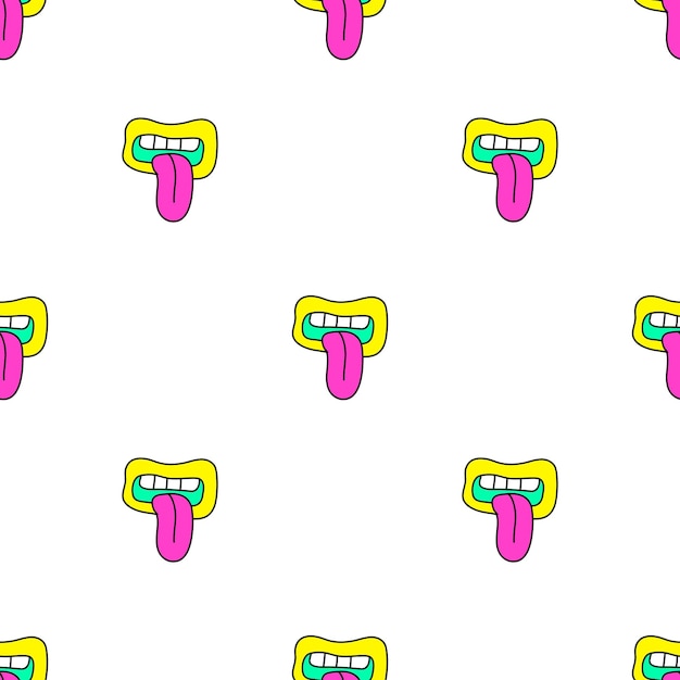 Psychedelic pattern with a funny surreal smile a mouth with a tongue in a fashionable trippy style