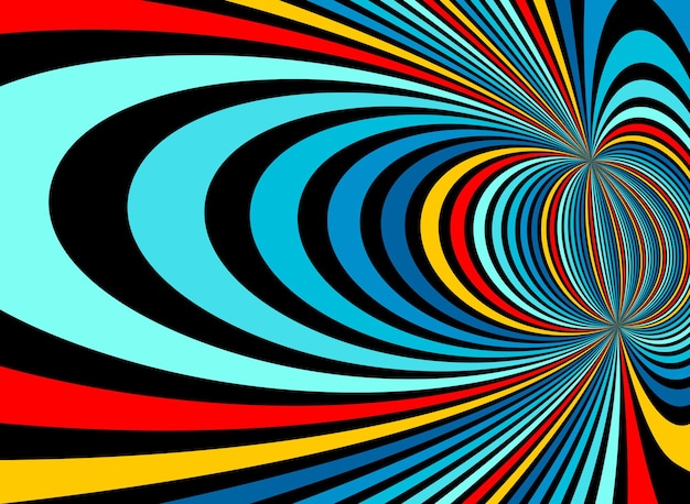 Psychedelic rainbow colored optical illusion lines vector insane art background, LSD hallucination delirium, surreal op art linear curves in hyper 3D perspective, hypnotic design.