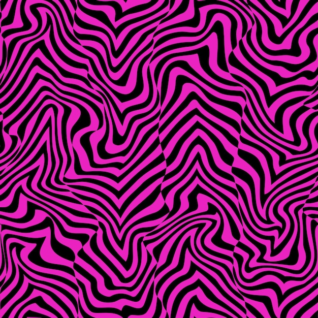 Psychedelic seamless vector pattern Blended black distorted stripes Abstract wavy background in metaverse nft style Optical illusion with swirl effect