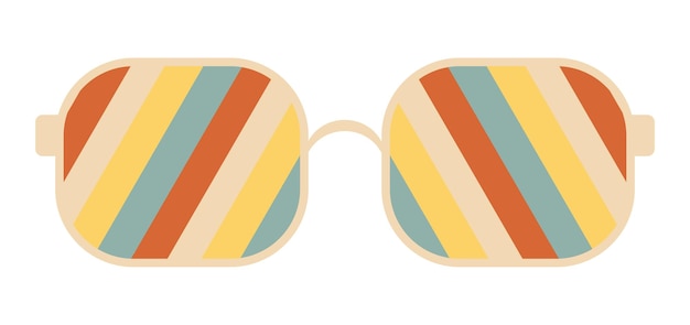 Psychedelic sunglasses in the style of the 70s Retro groovy graphic elements of glasses with rainbow lines and waves