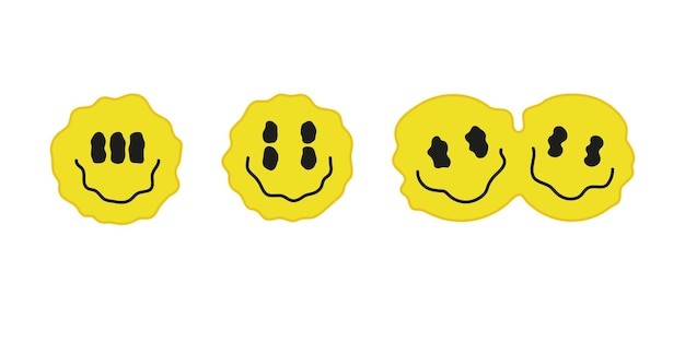 Psychedelic surreal drip melt emoji set. Liquid bifurcation face with smile Illusion dual creative