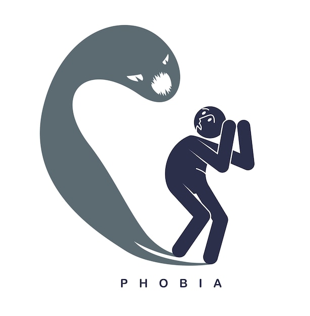 Psychical problems such as phobia psychosis schizophrenia hallucinations vector concept illustration in flat trendy style, psychiatry and psychology allegory, man with monster from his head.