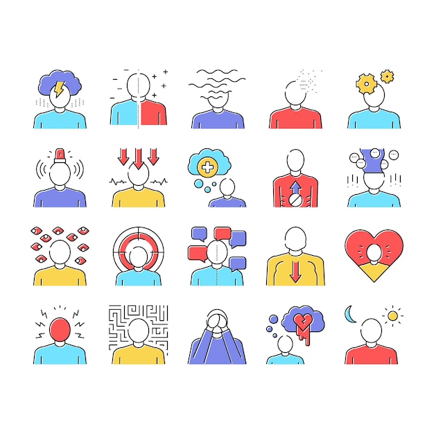 Psychological problems collection icons set vector