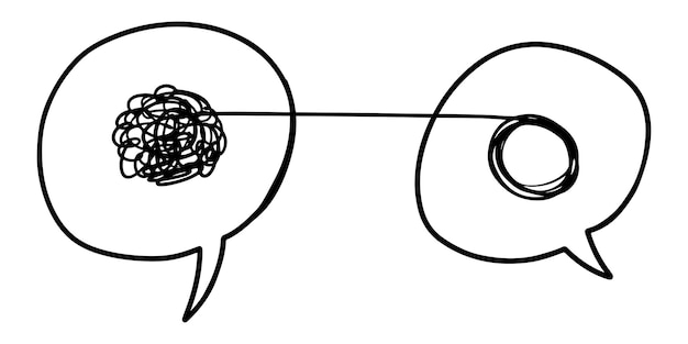 Psychotherapy concept illustration with tangled and untangled on speech bubble vector illustration