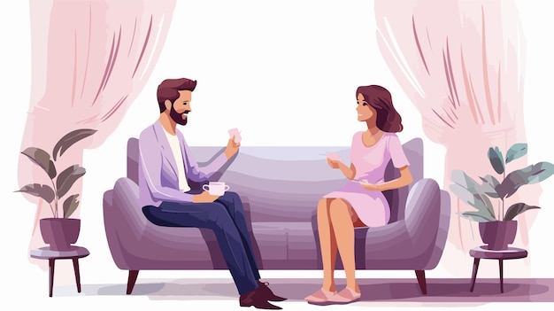 Psychotherapy Concept with Man and Lady Professional Illustration