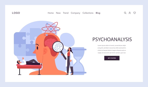 Psychotherapy web banner or landing page psychiatrist consulting patient on mental health disorders