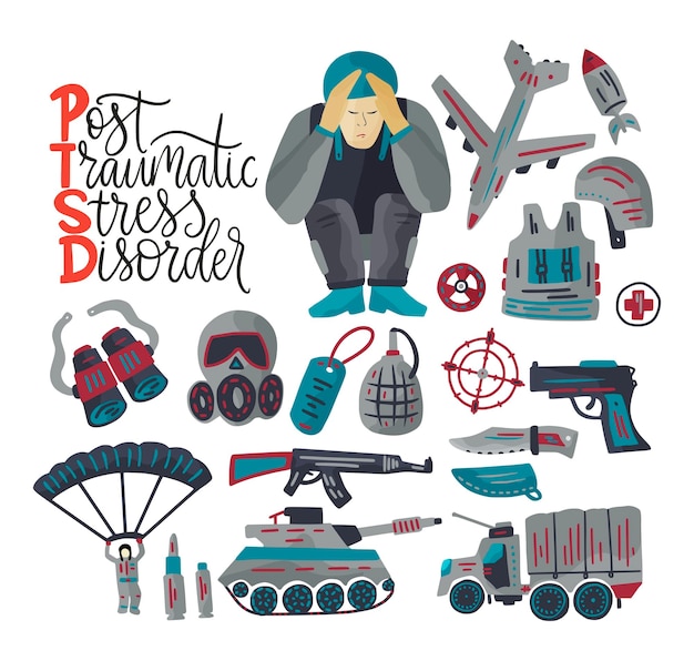 PTSD Post traumatic stress disorder vector illustration