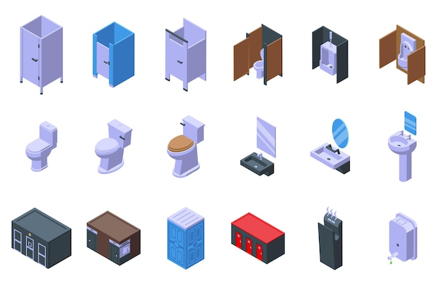 Public restrooms icons set isometric vector Toilet seat