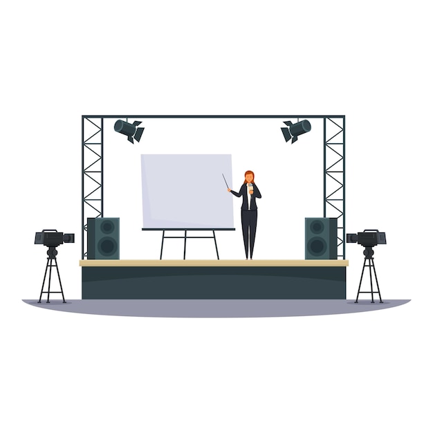 Vector public speaker giving a presentation on stage at a conference or business meeting