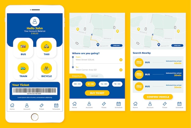 Public transport app screens