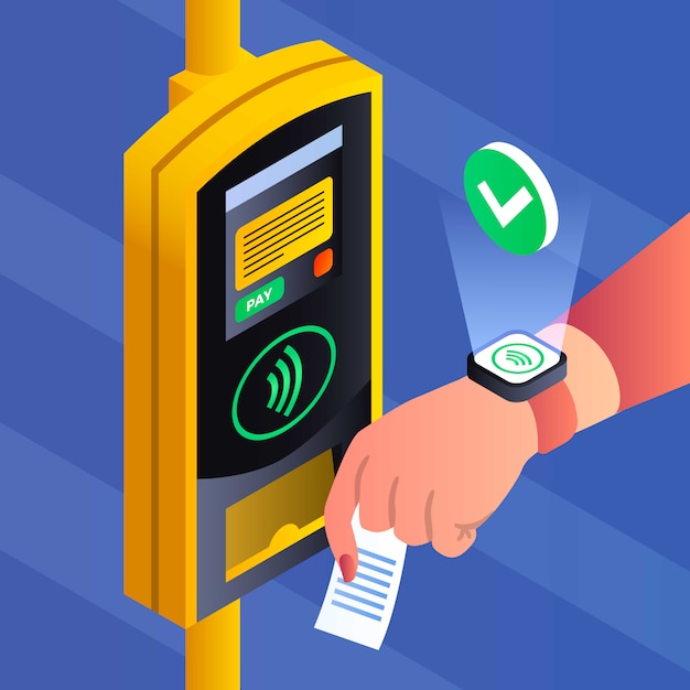 Public transport nfc payment background, isometric style