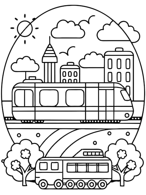 Vector public transportation coloring pages fun and educational designs for kids