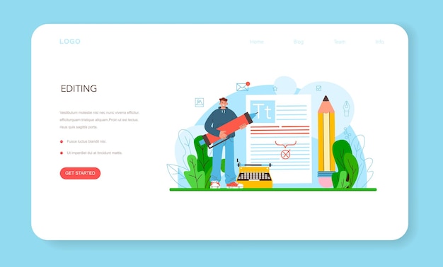 Publishing editor web banner or landing page. Journalist working