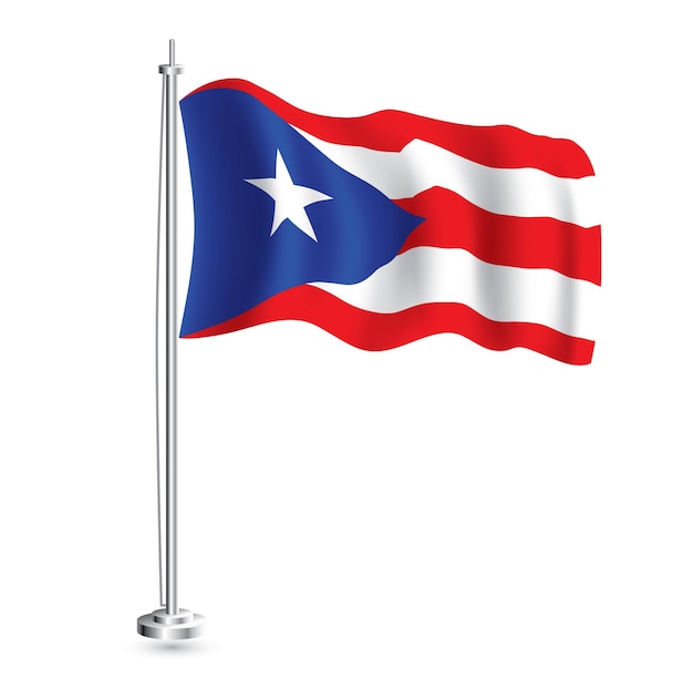 Puerto Rico Flag Isolated Realistic Wave Flag of Puerto Rico Country on Flagpole