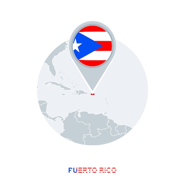 Puerto Rico map and flag vector map icon with highlighted Puerto Rico