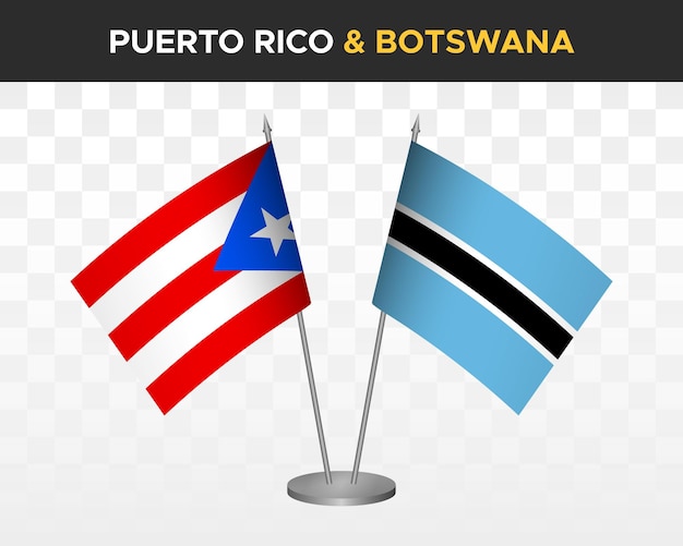 Puerto Rico vs botswana desk flags mockup isolated 3d vector illustration table flags