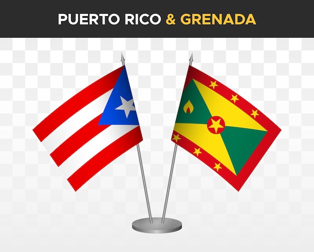 Puerto Rico vs grenada desk flags mockup isolated 3d vector illustration table flags