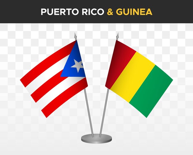 Puerto Rico vs guinea desk flags mockup isolated 3d vector illustration table flags