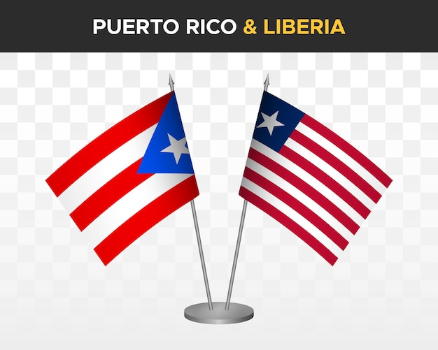 Puerto Rico vs liberia desk flags mockup isolated 3d vector illustration table flags