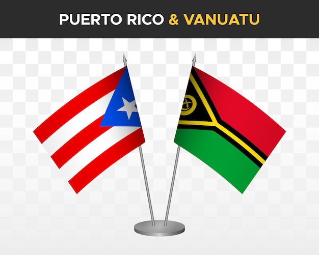 Puerto Rico vs vanuatu desk flags mockup isolated 3d vector illustration table flags