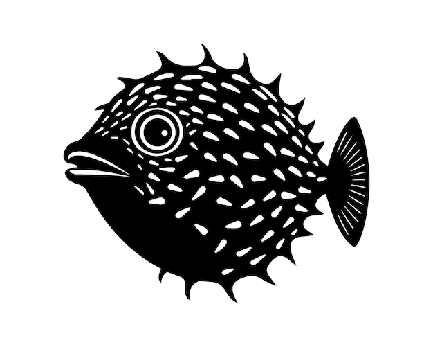 Vector puffer fish drawing with a black and white background vector illustration