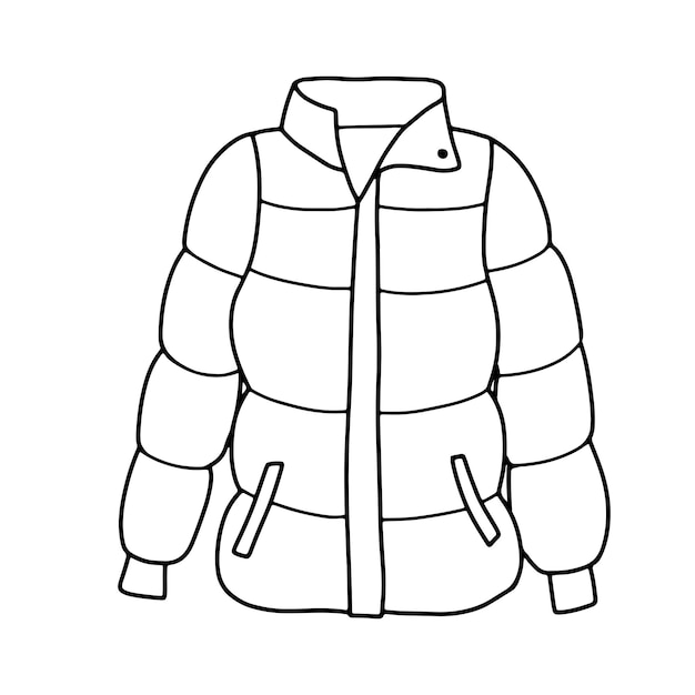 Puffer winter coat isolated on white Doodle outline illustration