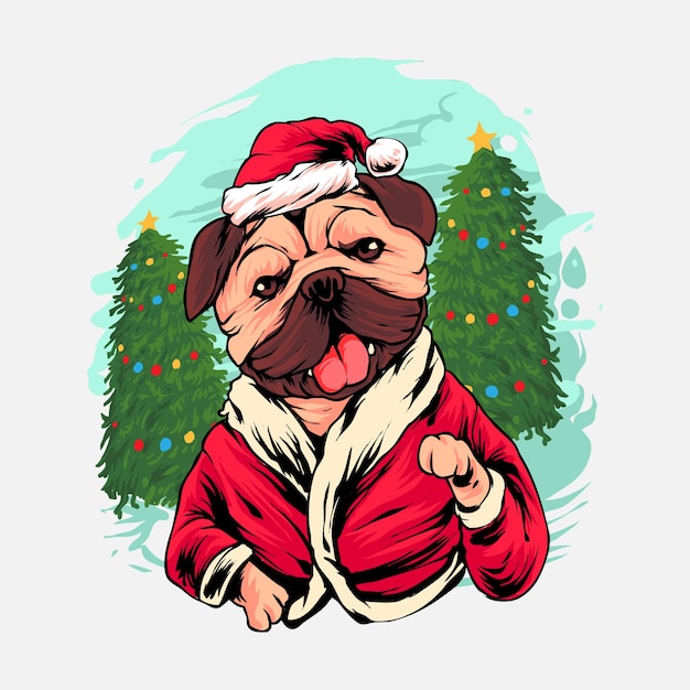 Pug dog christmas illustration premium vector