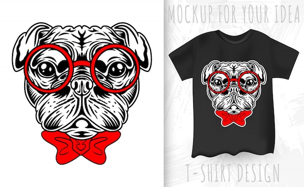 Pug dog face retro style. Design idea for t-shirt print in vintage style.