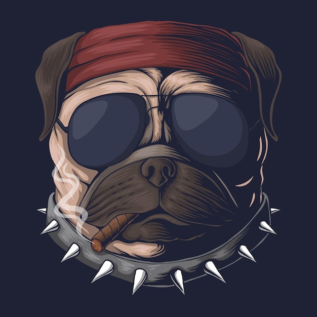 Pug dog head smoke illustration