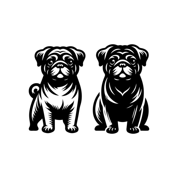 Vector pug dog vector art silhouette logo icon design black and white