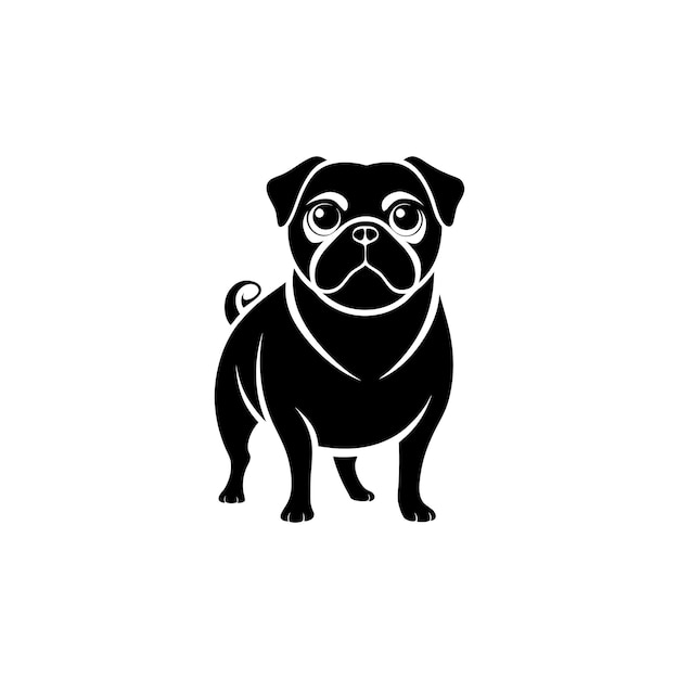 Vector pug dog vector art silhouette logo icon design black and white