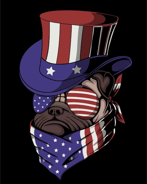 Pug dog wearing a uncle sam hat vector illustration