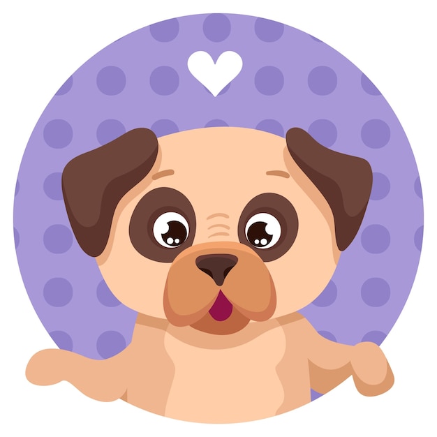 Pug face portrait dog avatar Hand drawn vector cartoon illustration with funny happy puppy in circle