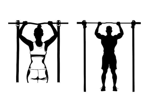 Vector pull ups silhouette pull up exercise silhouette manwoman doing pullups