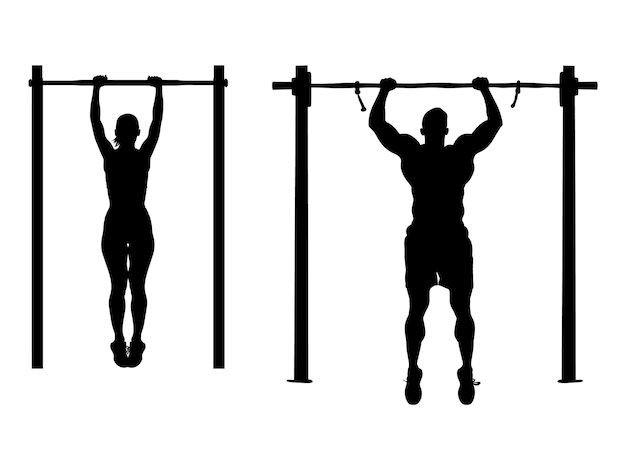 Vector pull ups silhouette pull up exercise silhouette manwoman doing pullups