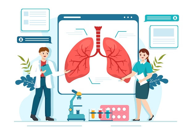 Vector pulmonologist vector illustration with lungs respiratory system examination and treatment