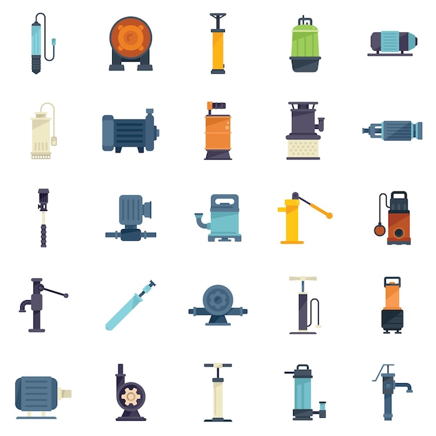 Pump icons set flat vector Water tank