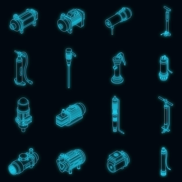 Pump icons set vector neon