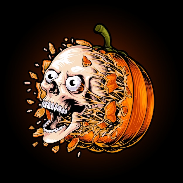 pumped skull head from halloween pumpkin illustration