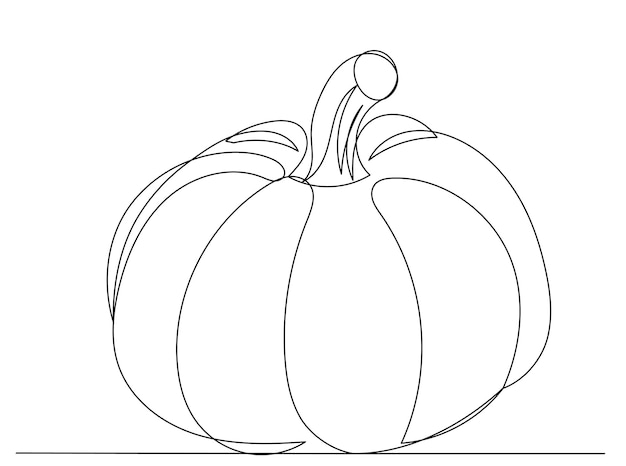 Pumpkin autumn drawing by one continuous line