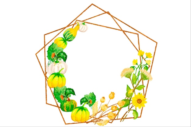 Pumpkin autumn frames with leaves.Bright hand-drawn pumpkins,  Sunflowers autumn flowers .